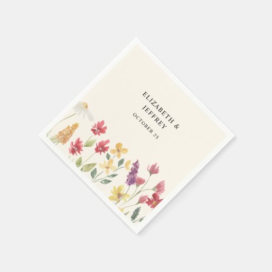 花を添えたエレガントなボヘミアンスタイルのサマーウェディング スタンダードカクテルナプキン (角)