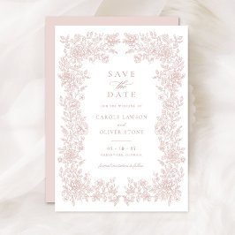 花を添えたエレガントなヴィンテージ ブッシュ ウェディング セーブ・ザ・デート 招待状