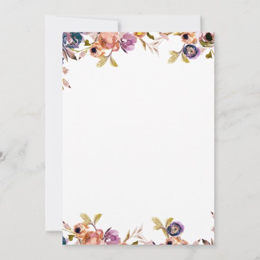 花を添えたエレガントな延期結婚式 価値ある時間 招待状 (裏面)