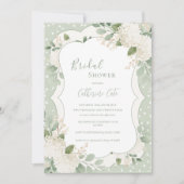 花を添えたエレガントな白いハイドランジアのブライズシャワー 招待状 (正面)