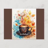 花を添えたコーヒーカップ インビテーションポストカード (正面)