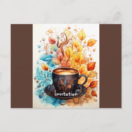 花を添えたコーヒーカップ インビテーションポストカード (正面)