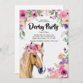 花を添えたダービーパーティー ブライダルシャワーの招待状 招待状 (正面/裏面)