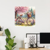 花を添えたビンテージ自転車が公園で水彩画 ポスター (ホームオフィス)