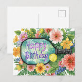 花を添えたピックルボール誕生日 ポストカード (正面/裏面)