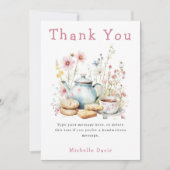 花を添えたブライダルシャワーティーパーティー サンキューカード (正面)