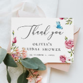 花を添えたブライダルシャワーティーパーティー | ロマンチックなローズ サンキューカード