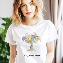 花を添えたロマンチックな庭の壺 フランス Tシャツ