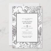 花を添えた洗練されたブラック エレガント ブライダルシャワー 招待状 (正面)