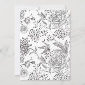 花を添えた洗練されたブラック エレガント ブライダルシャワー 招待状 (裏面)