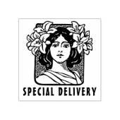 花を添えた特産アールヌーボー婦人 ラバースタンプ (インプリント)