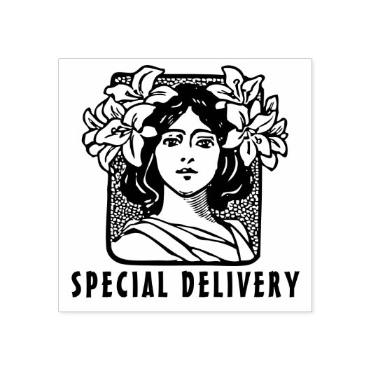 花を添えた特産アールヌーボー婦人 ラバースタンプ (インプリント)