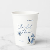 花を添えた青いティーパーティーのウェディングシャワーのご案内 紙コップ (裏面)