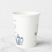 花を添えた青いティーパーティー ブライダルシャワーのご案内 紙コップ (右)