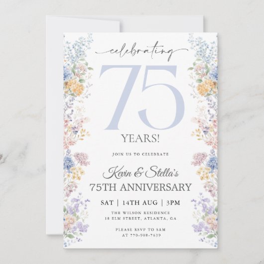 花を添えた75周年招待状(写真付き) 招待状 (正面)