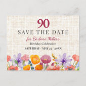 花を添えた90歳の誕生日・ガーデンパーティーのお知らせ 案内ポストカード (正面)