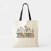 花を添えた「Teacher Helping Little Minds Grow」 トートバッグ (裏面)