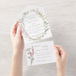 花を牧草地で一挙式招待 オールインワン招待状