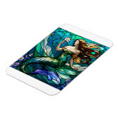 花を眺めるステンドグラスの人魚 マグネット (左側)