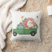 花を積んだグリーンヴィンテージトラックのクッションカバー クッション (ブランケット)
