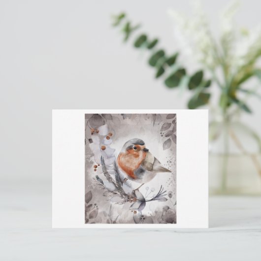 花を絵画持つ鶯の水色 ポストカード (スタンド正面)