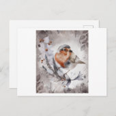 花を絵画持つ鶯の水色 ポストカード (正面/裏面)