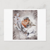 花を絵画持つ鶯の水色 ポストカード (正面)