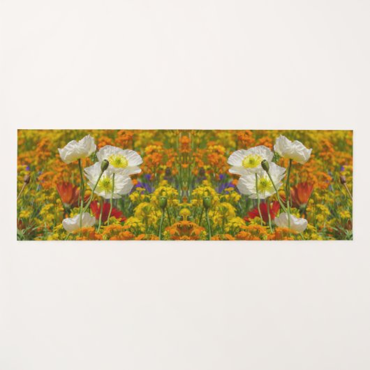 花を育てる白のまわりにいケシ ヨガマット (正面(横))