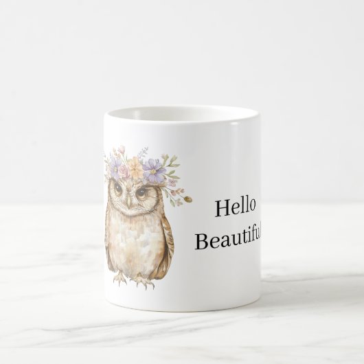 花を身に着けたフクロウ コーヒーマグカップ (中央)