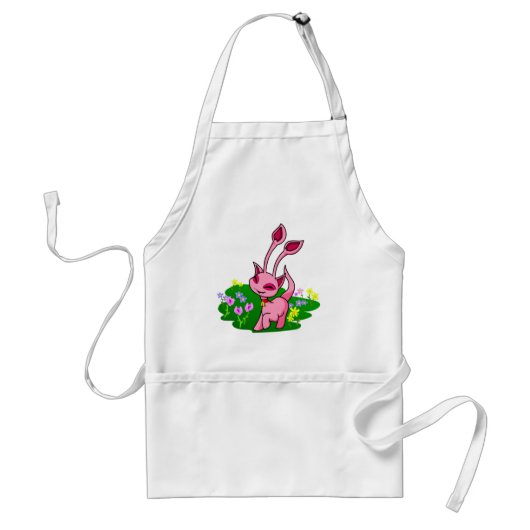 花を通した意気揚々と歩くピンクのAisha スタンダードエプロン (正面)