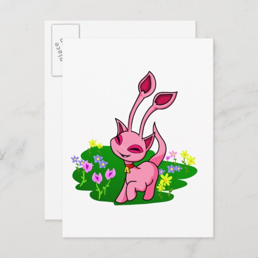 花を通してピンクのアイシャを突く ポストカード (正面/裏面)