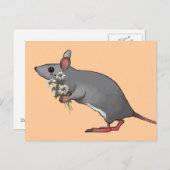 花を運ぶマウス，デイジー：アート ポストカード (正面/裏面)