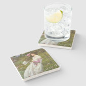 花を集める女性 ストーンコースター (横)