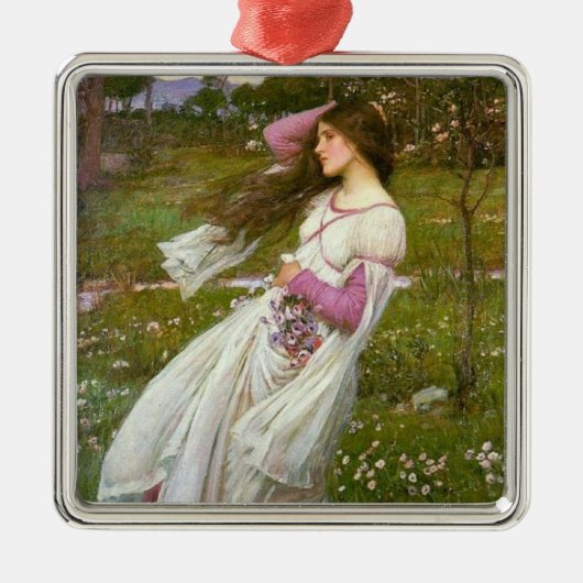 花を集める女性 メタルオーナメント (正面)