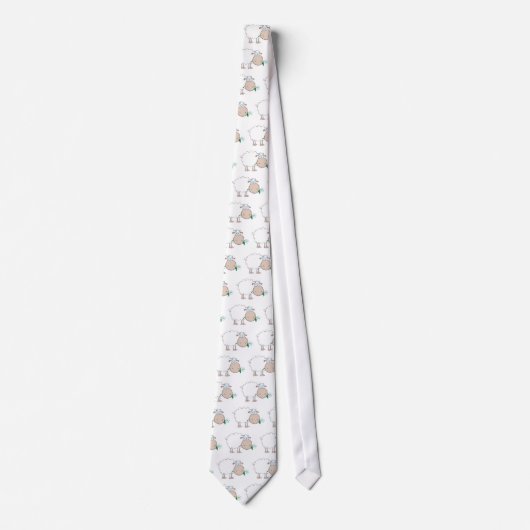 花を食べている白いヒツジのマンガのキャラクタ ネクタイ (正面)