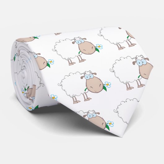 花を食べている白いヒツジのマンガのキャラクタ ネクタイ (ロール)