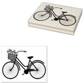 花を飾ったかわいい自転車の木製スタンプ ラバースタンプ (押印)