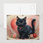 花を飾ったかわいい黒猫 ポストカード (正面/裏面)