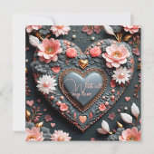 花を飾ったエレガントなハート ゴールドの装飾とパール カード (正面)