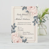 花を飾ったエレガントな結婚式招待状 招待状 (スタンド正面)