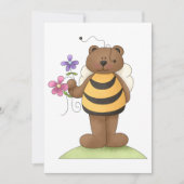 花を飾ったハチミツの蜂の格好をしたクマ 招待状 (正面)