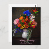 花を飾ったピッチャーの静物画 誕生日おめでとう ポストカード (正面/裏面)