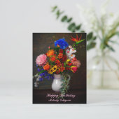 花を飾ったピッチャーの静物画 誕生日プレゼント ポストカード (スタンド正面)