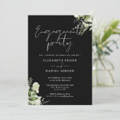 花を飾ったブラック＆ホワイトのエンゲージメントパーティー 招待状 (スタンド正面)
