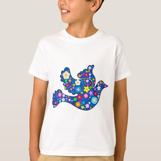 花を飾ったブルーピース鳩 Tシャツ (正面)