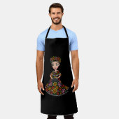 花を飾ったメキシコ人形 エプロン (着用した状態)