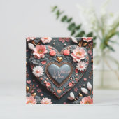 花を飾った優雅なハート　ゴールドの装飾とパール カード (スタンド正面)