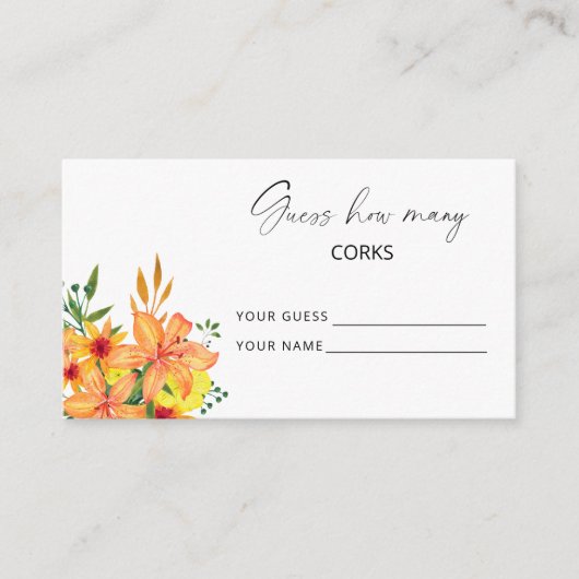 花を飾った栓の数を当てて結婚式のゲーム エンクロージャーカード (正面)