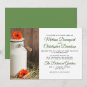 花を飾った素朴な白いミルクピッチャー ウェディング 招待状 (正面/裏面)