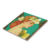 花を髪に入れたケルトの女性 タイル (側面)